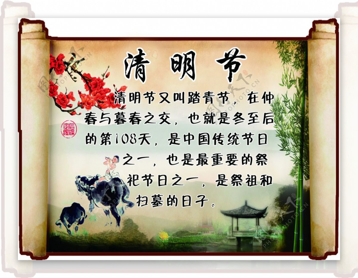 中国传统节日清明节卡通异形展板学校类