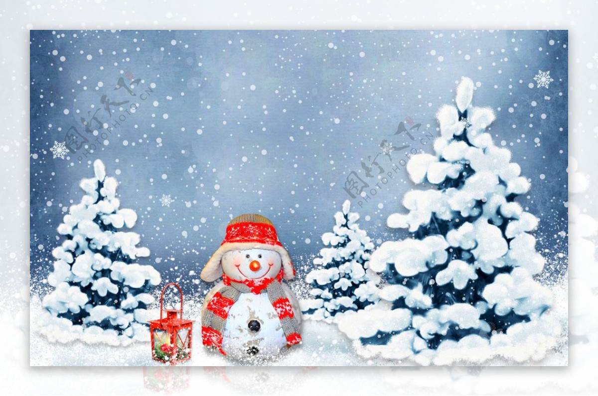 雪人和圣诞树图片