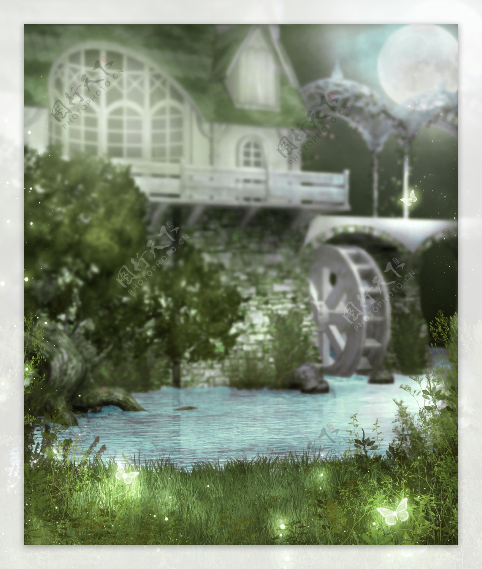 绿色梦幻城堡背景图片
