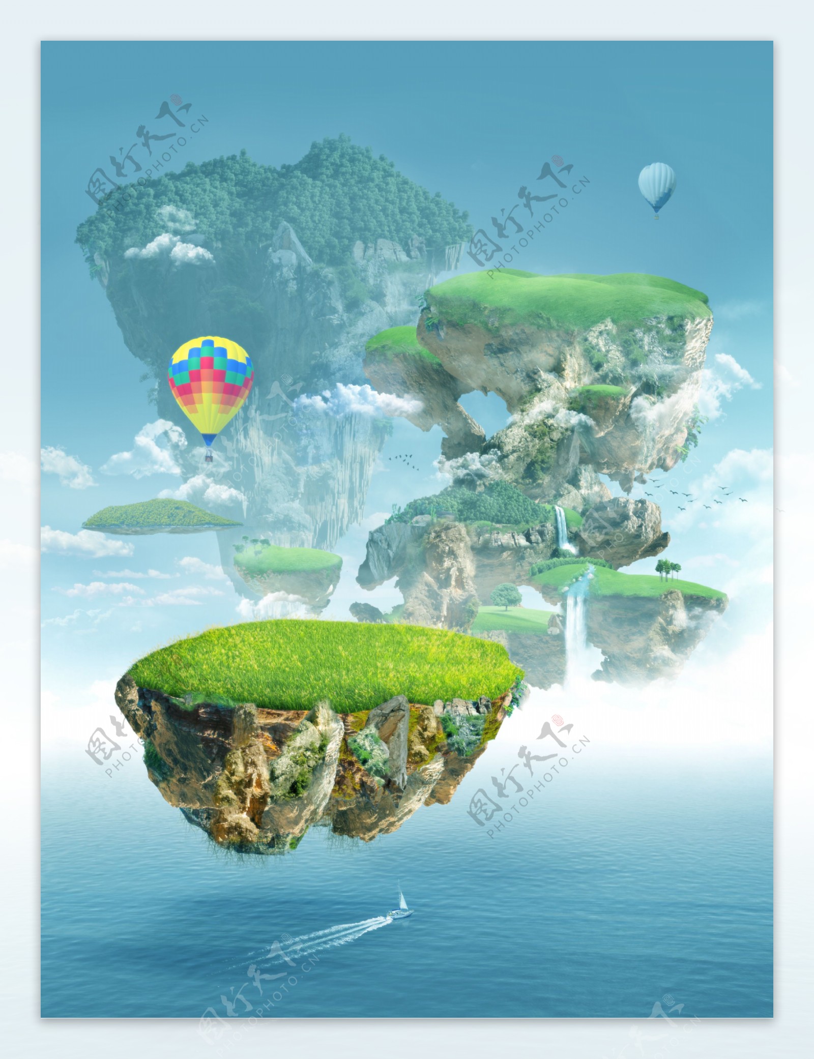 热气球与悬浮岛图片