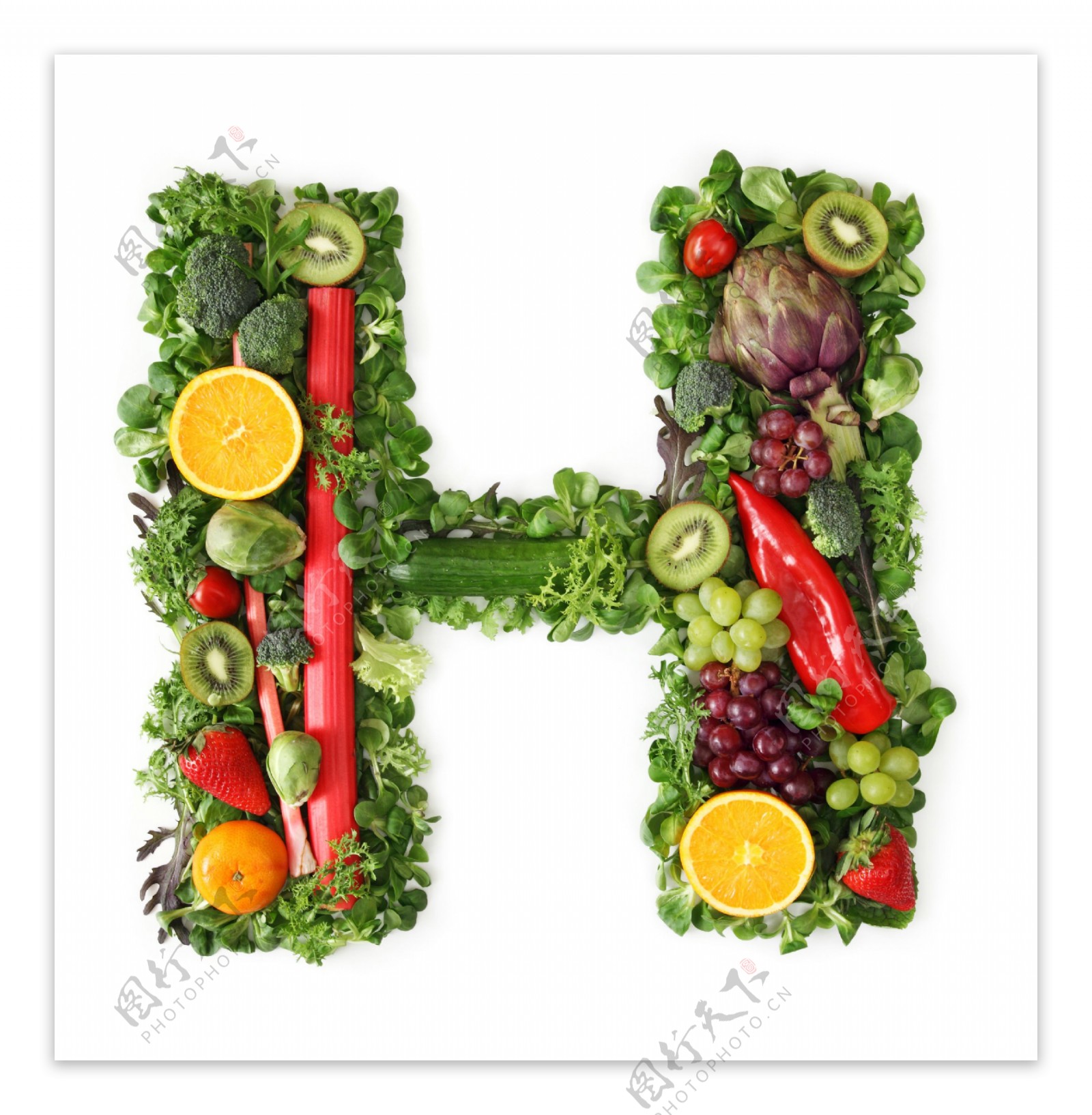 蔬菜水果组成的字母H图片