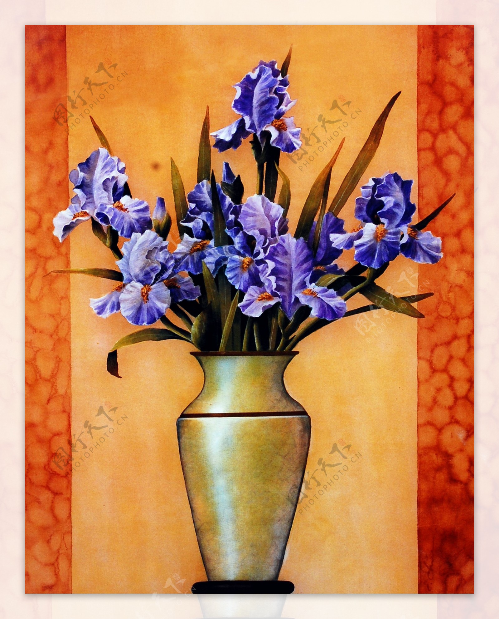 蓝色鲜花花瓶油画