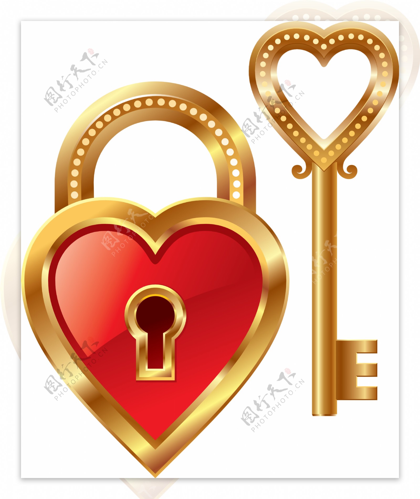 金黄色心形锁头和钥匙图片