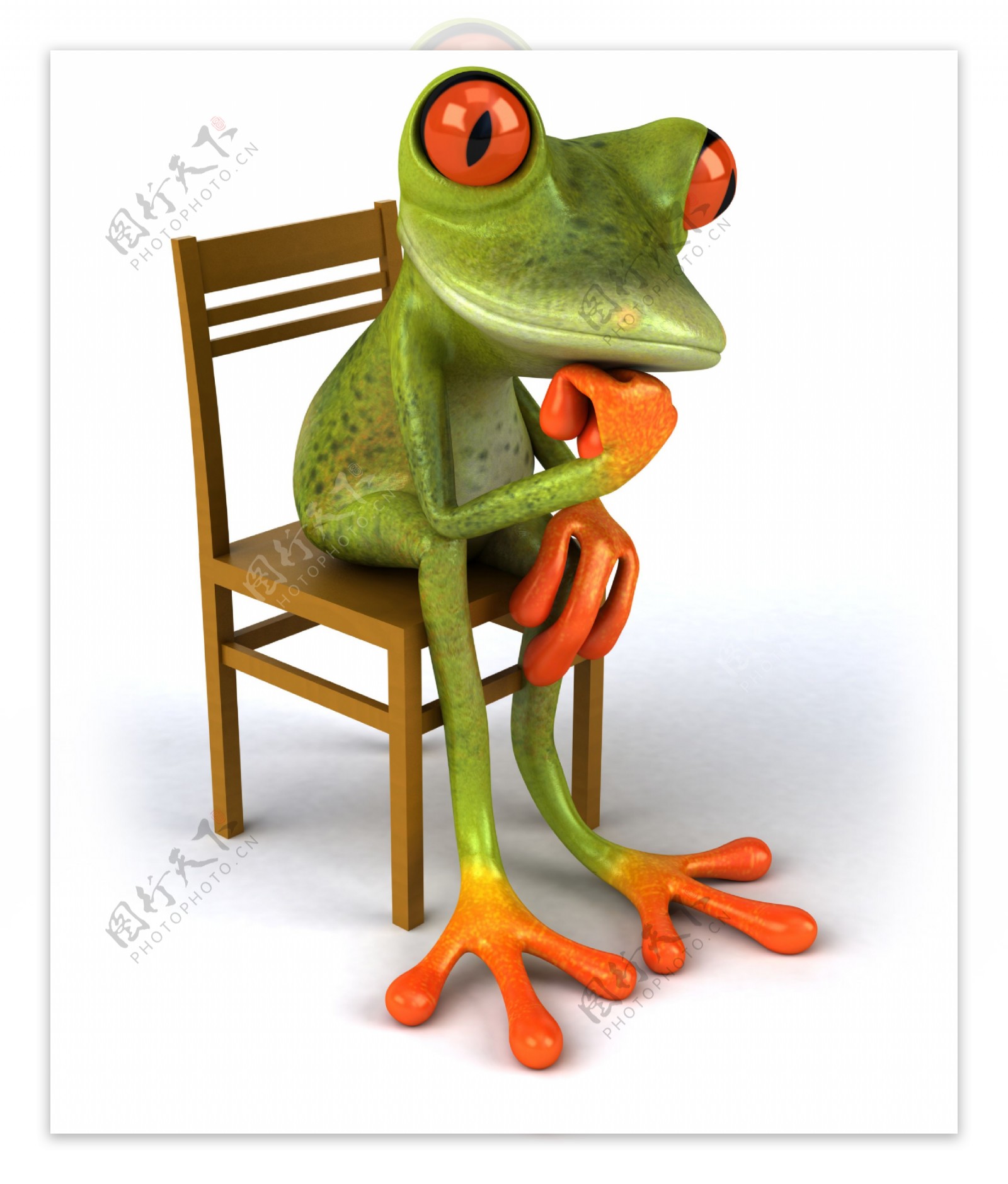 坐在椅子上沉思的青蛙图片
