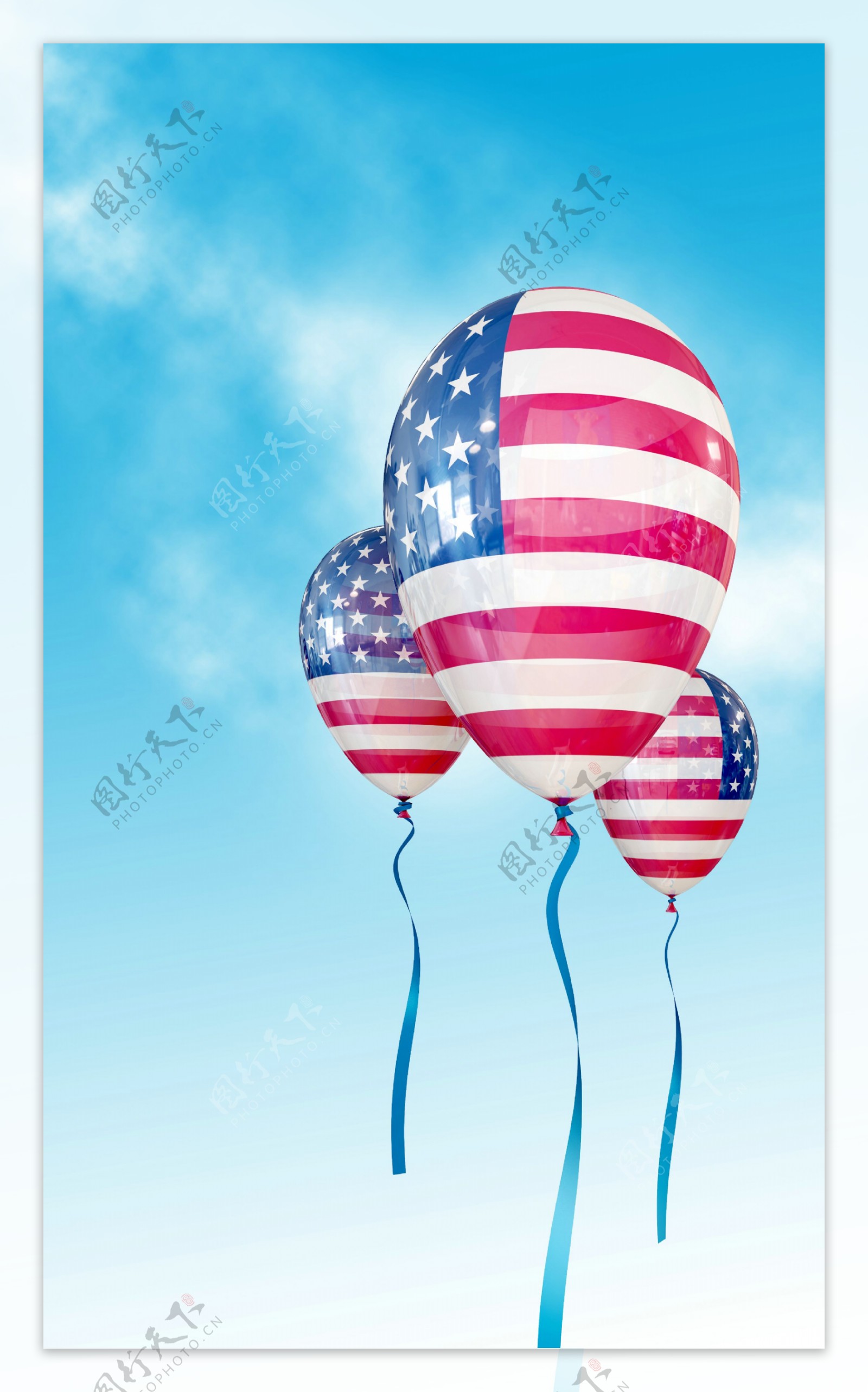 气球上的美国国旗摄影图片