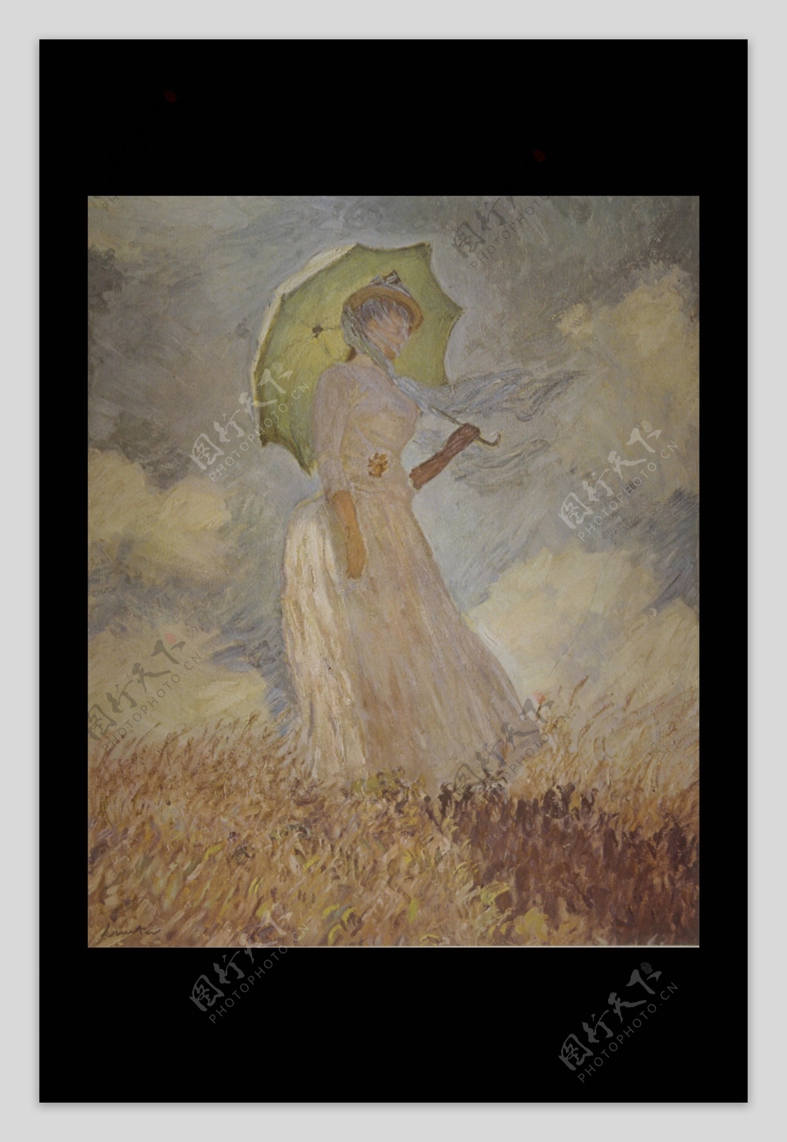 打伞的美女油画图片