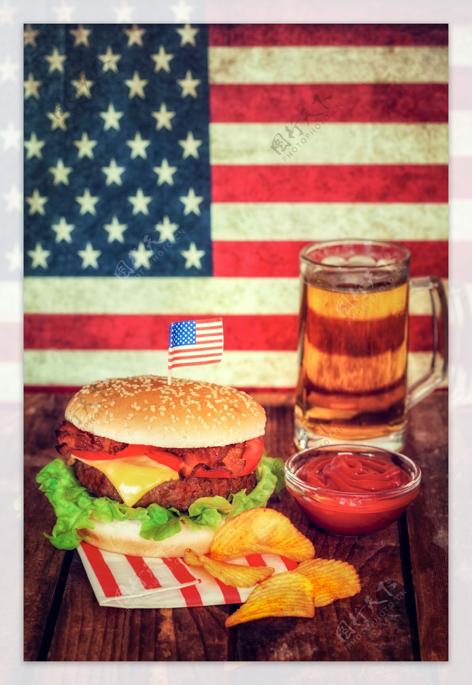 美国汉堡与啤酒图片