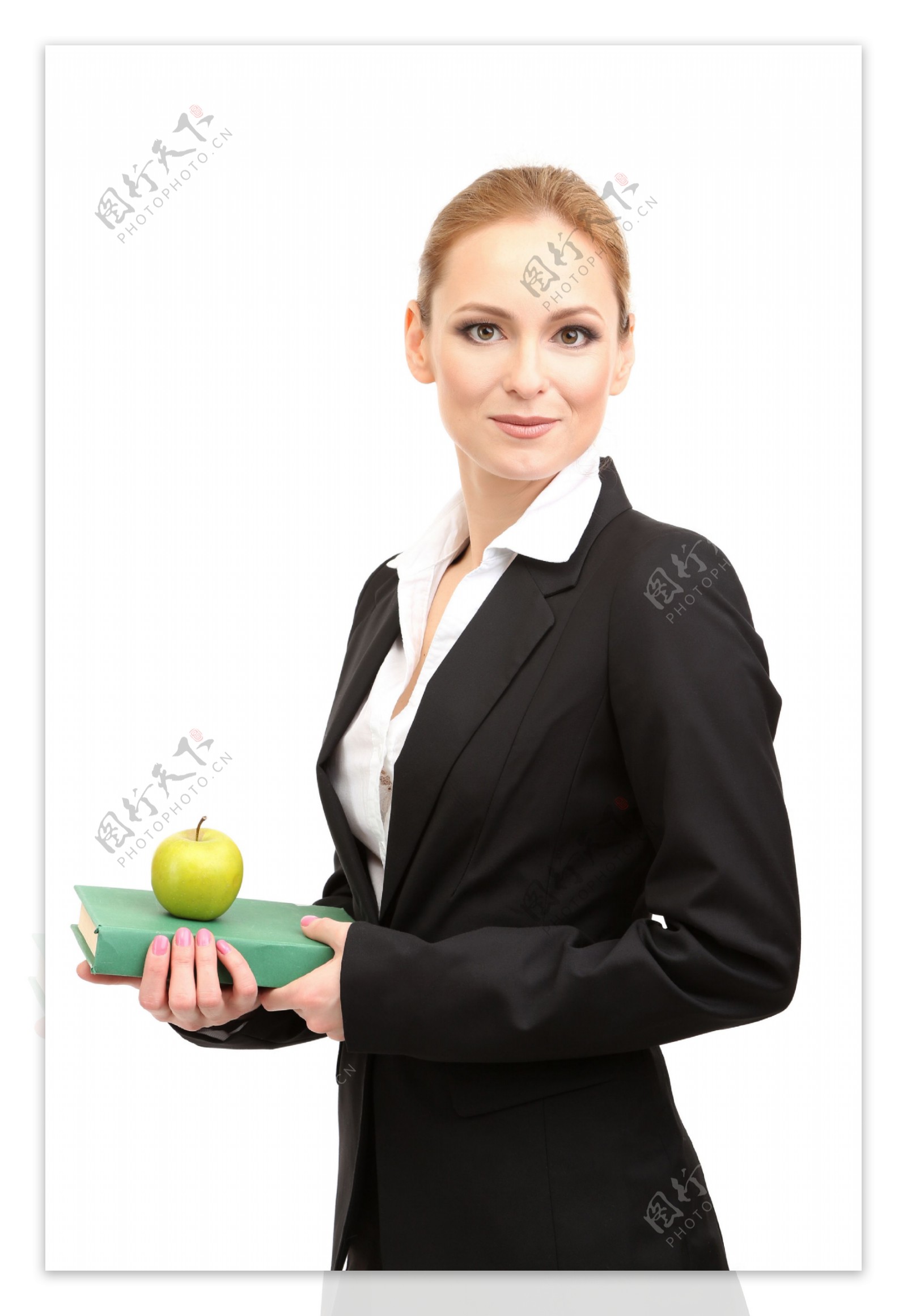 手拿书本苹果的职业女性图片