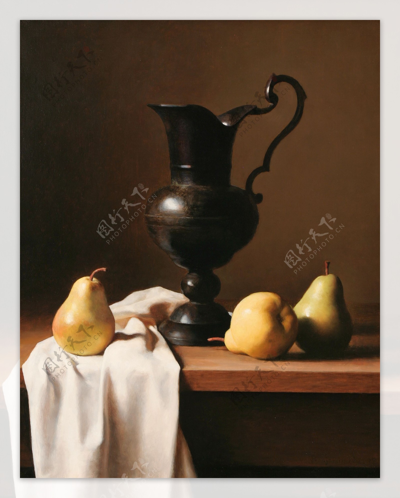 梨子与水壶油画写生图片