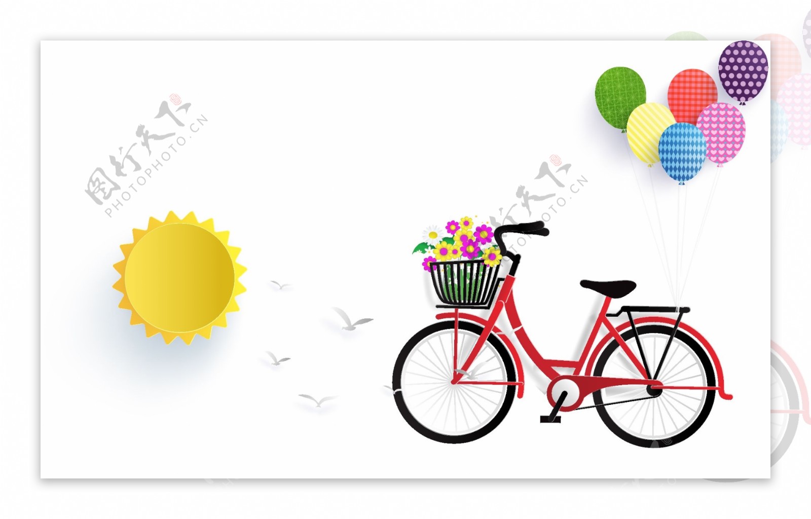矢量单车彩色气球太阳元素