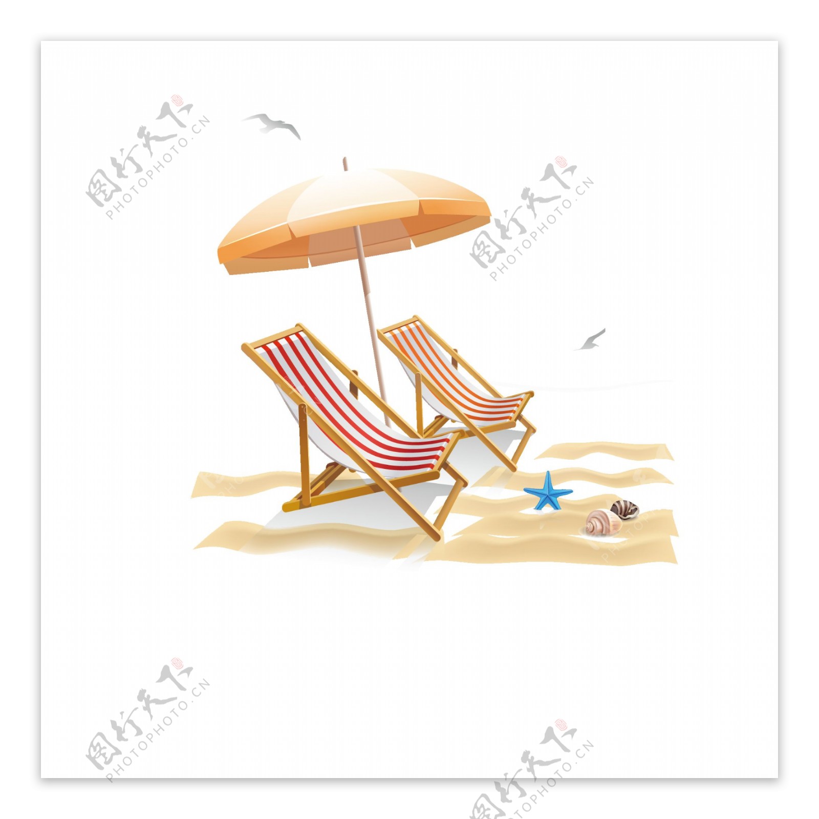 沙滩躺椅太阳伞元素