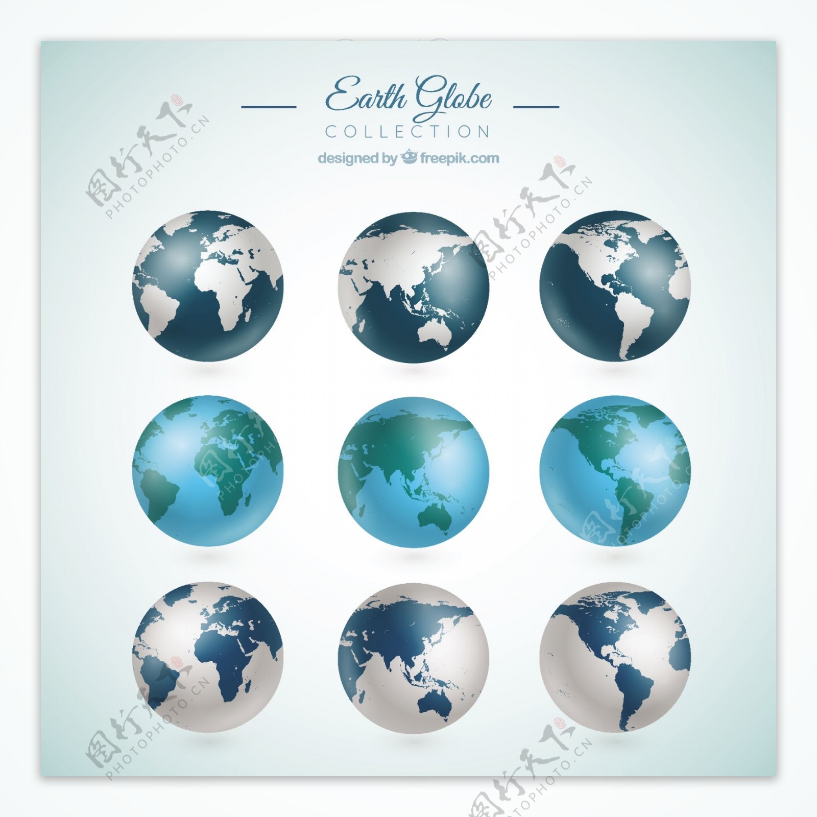 九个写实的地球仪图标