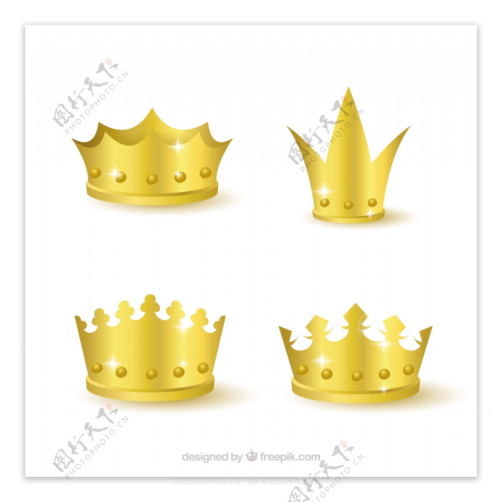 四个写实风格的金色皇冠矢量设计素材