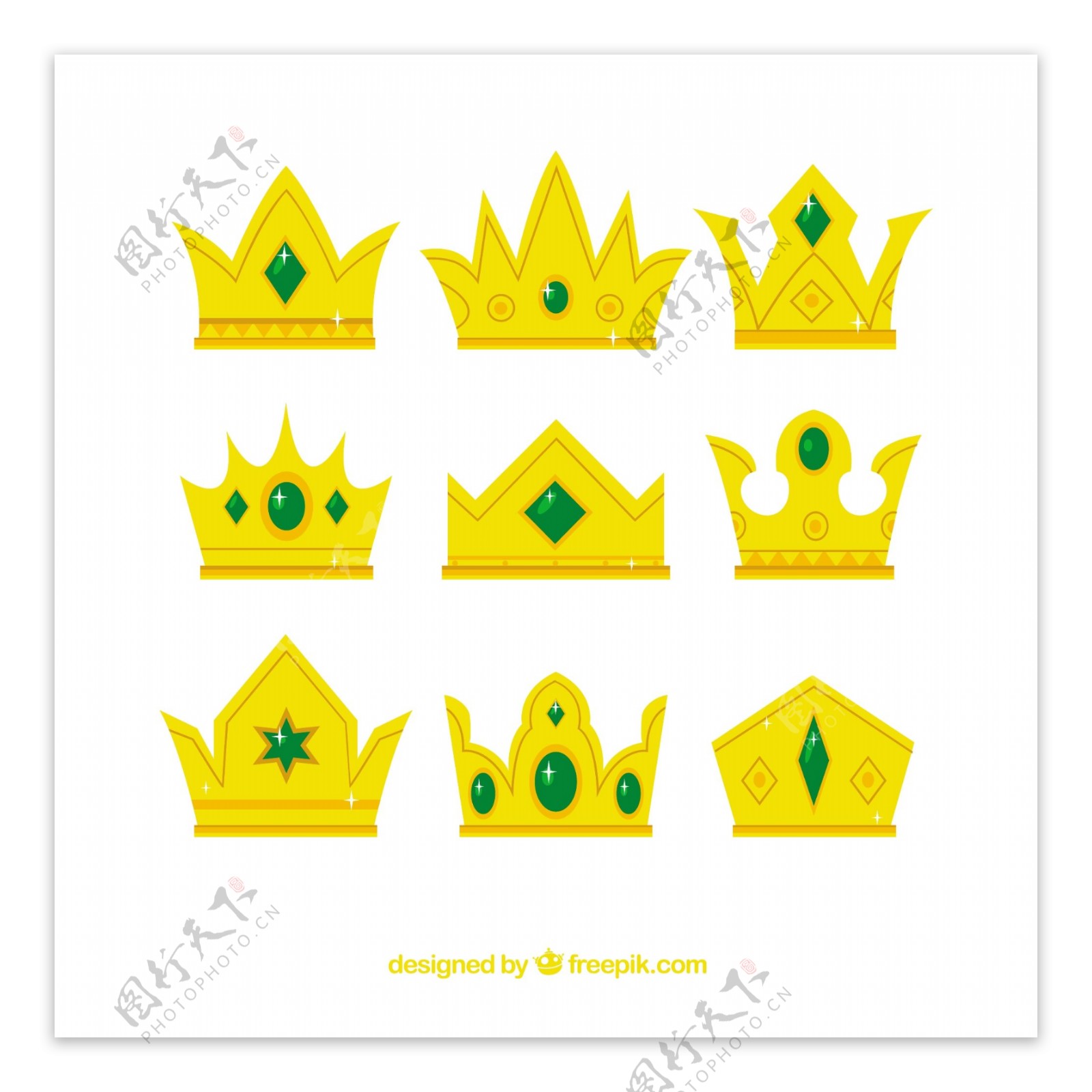 镶嵌绿色宝石的金色皇冠矢量设计素材