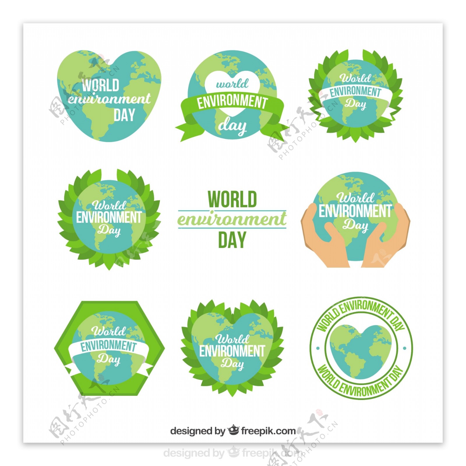 世界环境日各种形状背景标签设计模板素材