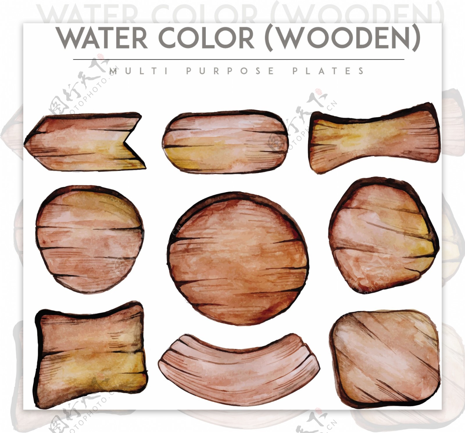 水彩效果风格木材标牌集合