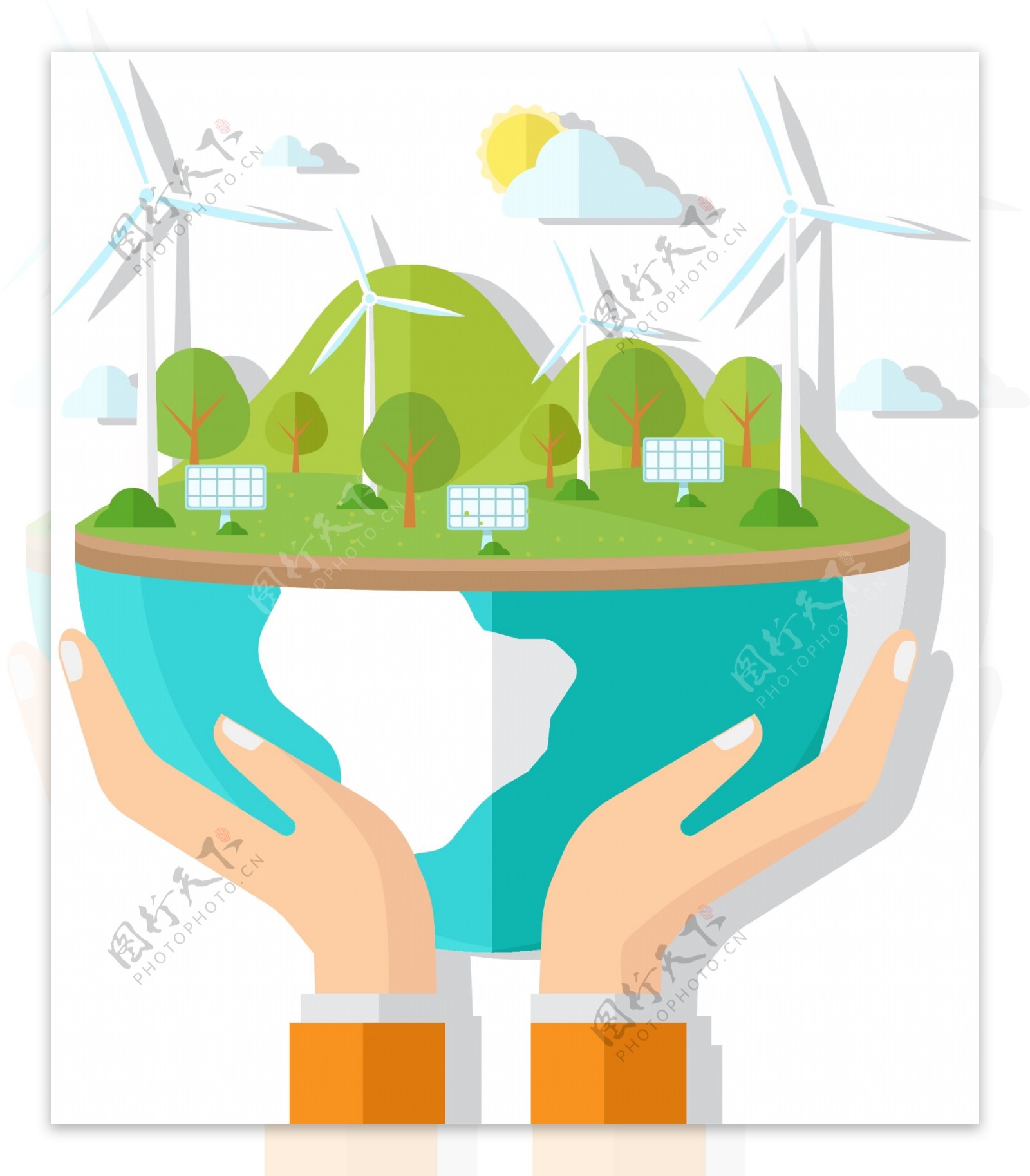 矢量商业电力发电风力环保卡通创意设计素材