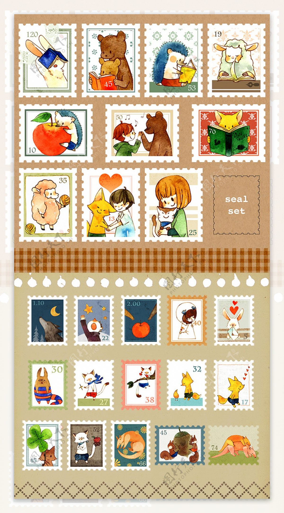 卡通动物邮票图片