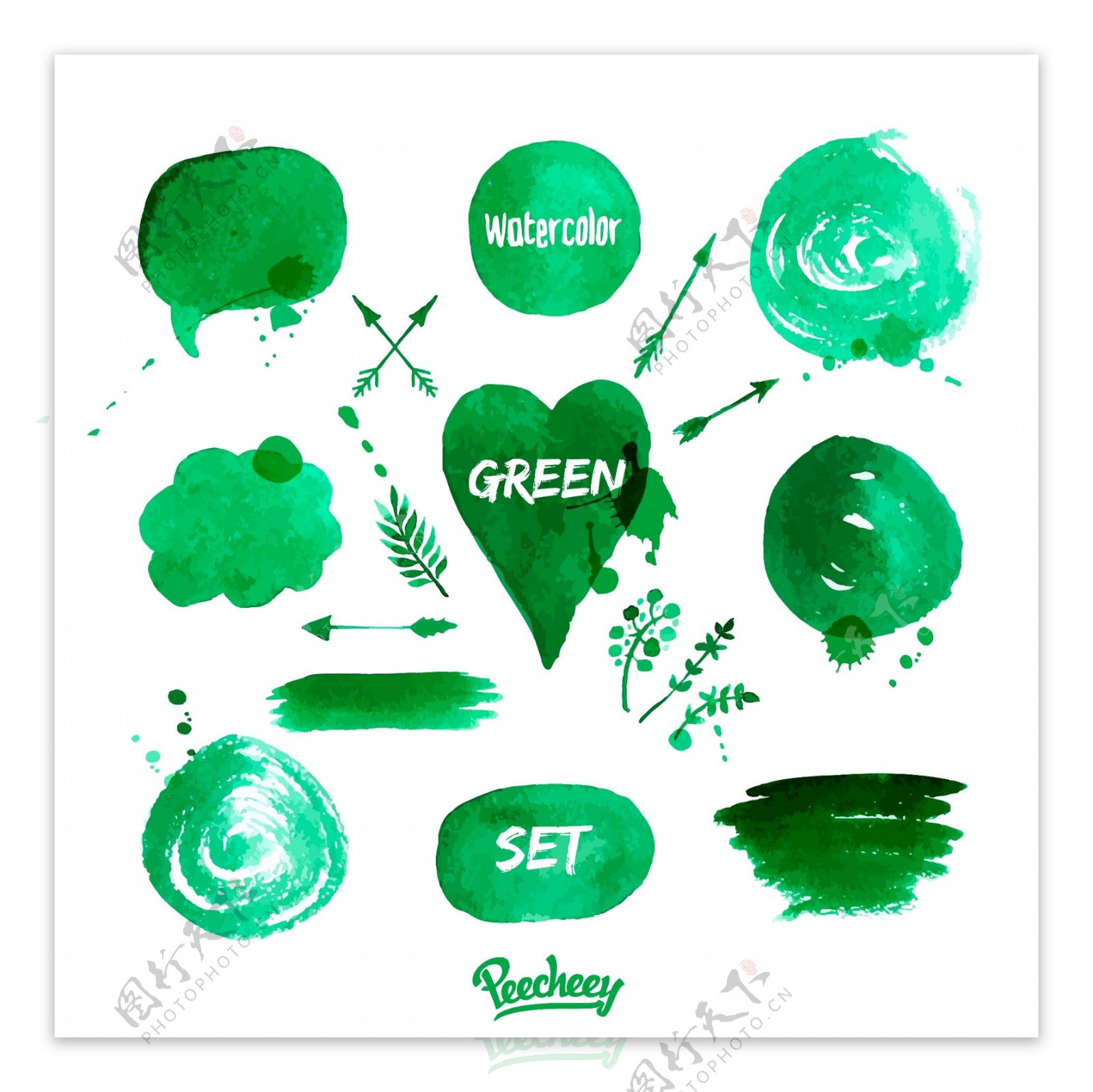 绿色形状各异图形卡片