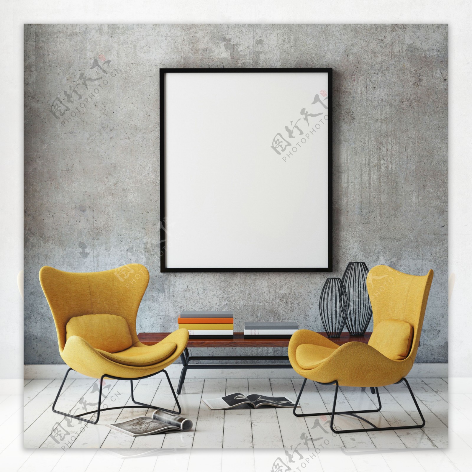 黄色椅子与白色画框