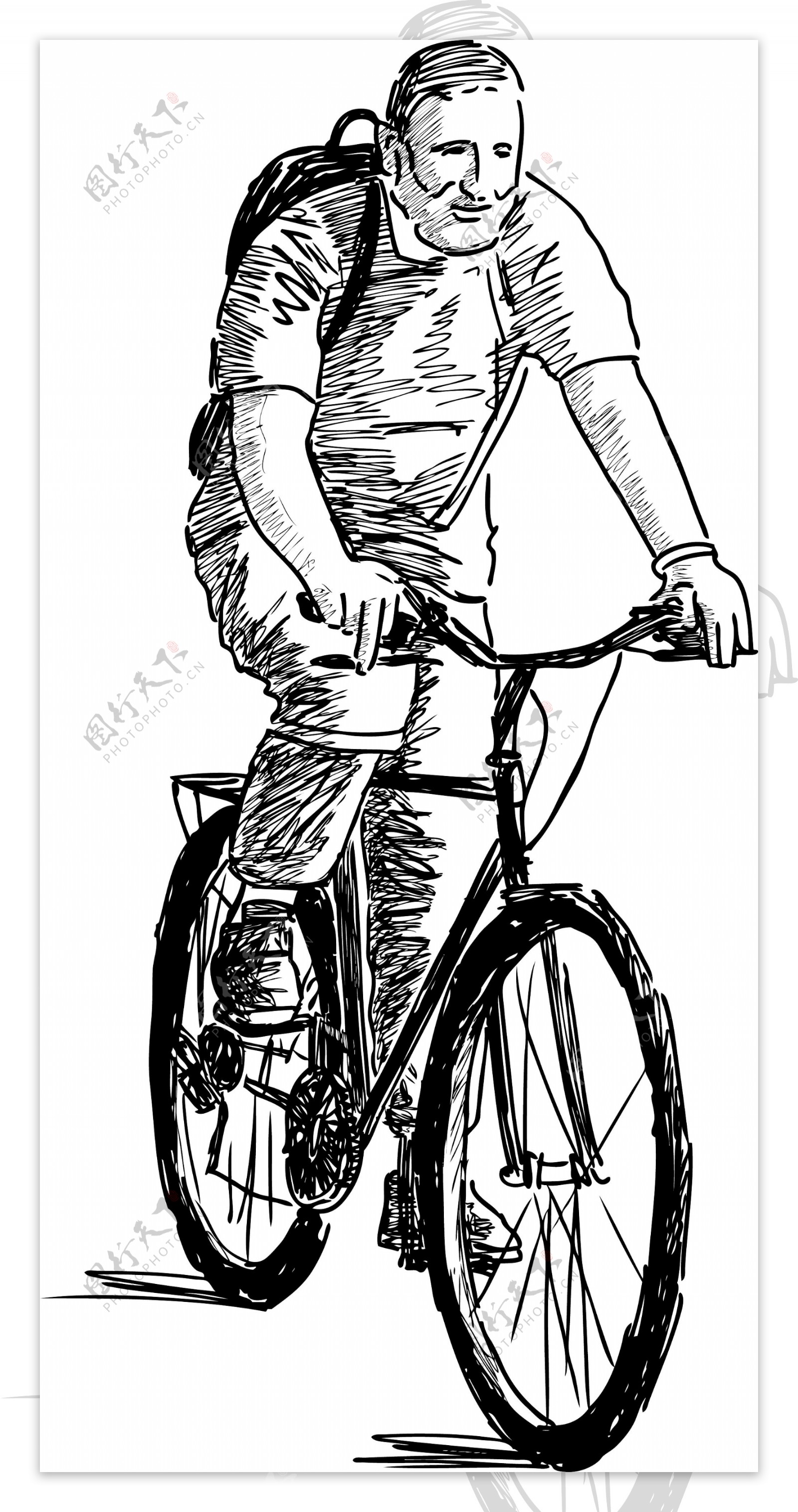 骑着自行车买书场景速写 超清-普画网