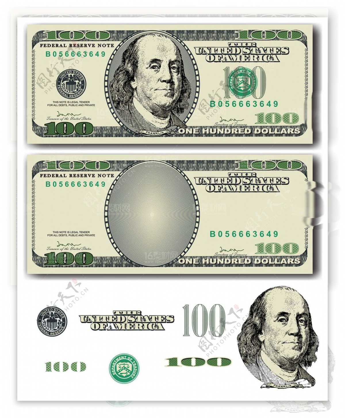 100美元钞票花纹装饰矢量素材