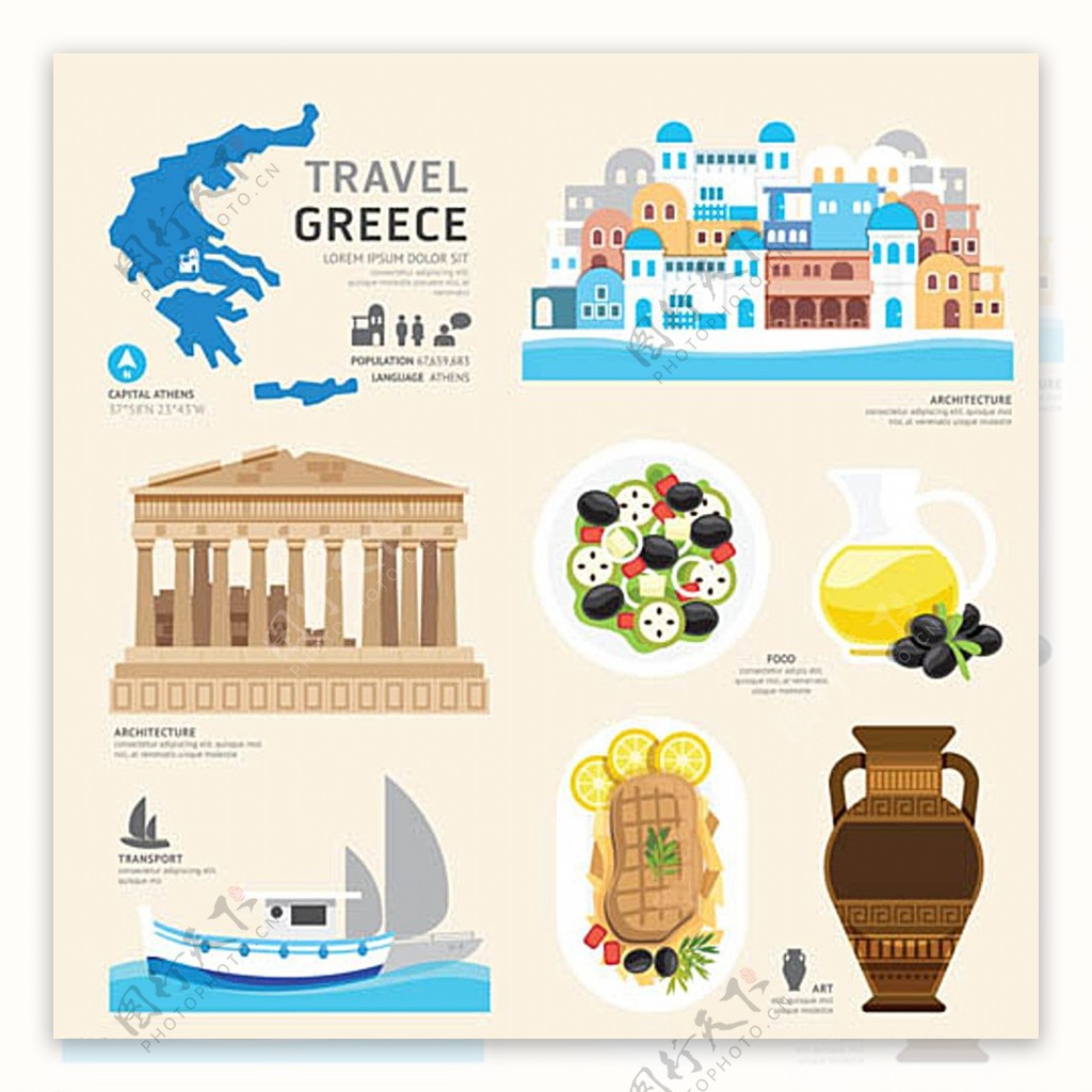希腊扁平旅游图片
