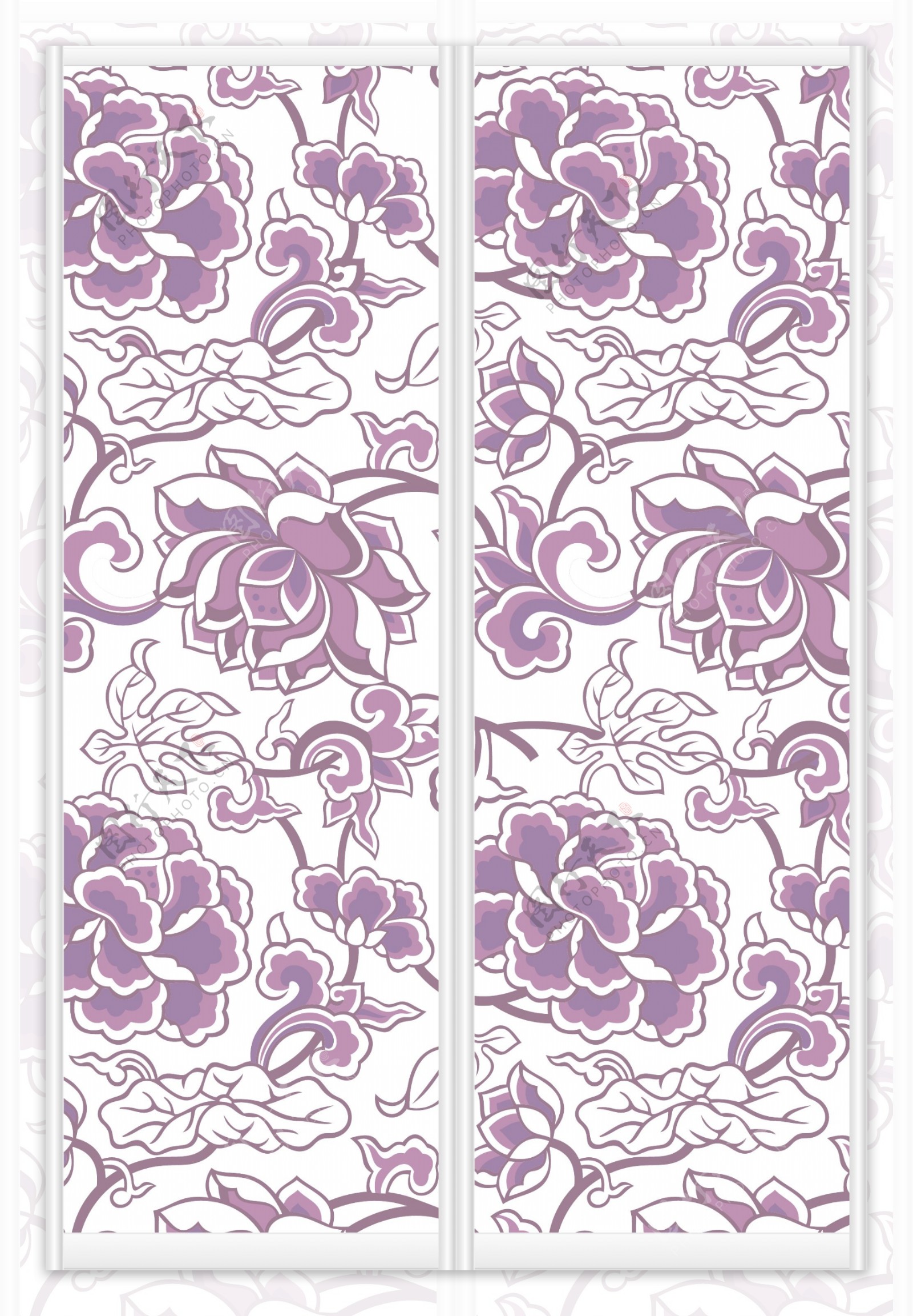 紫色牡丹花纹矢量图库下载