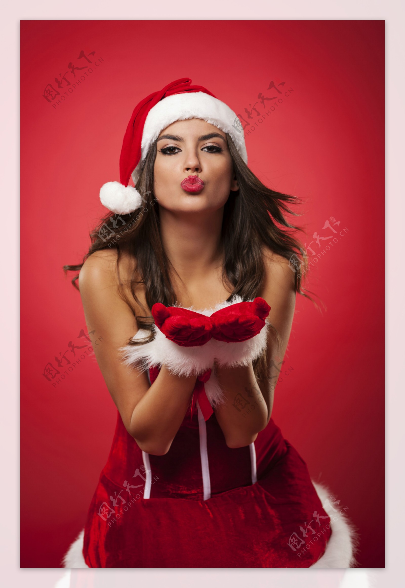 做飞吻的圣诞节美女图片