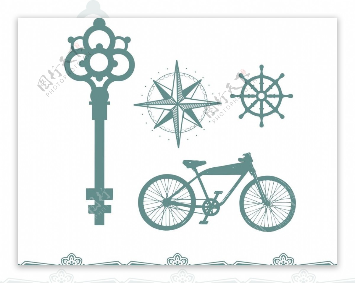 古代钥匙自行车古典花纹边框