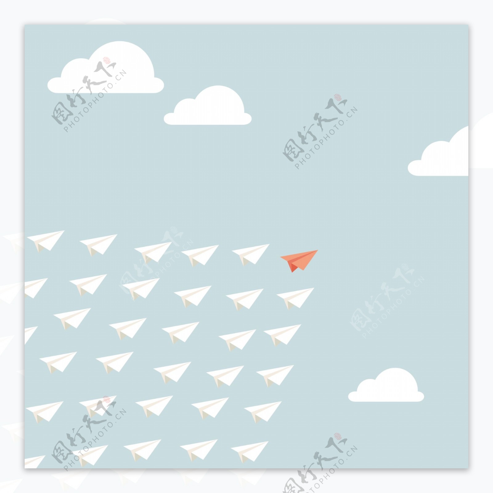 纸飞机在天空中飞翔