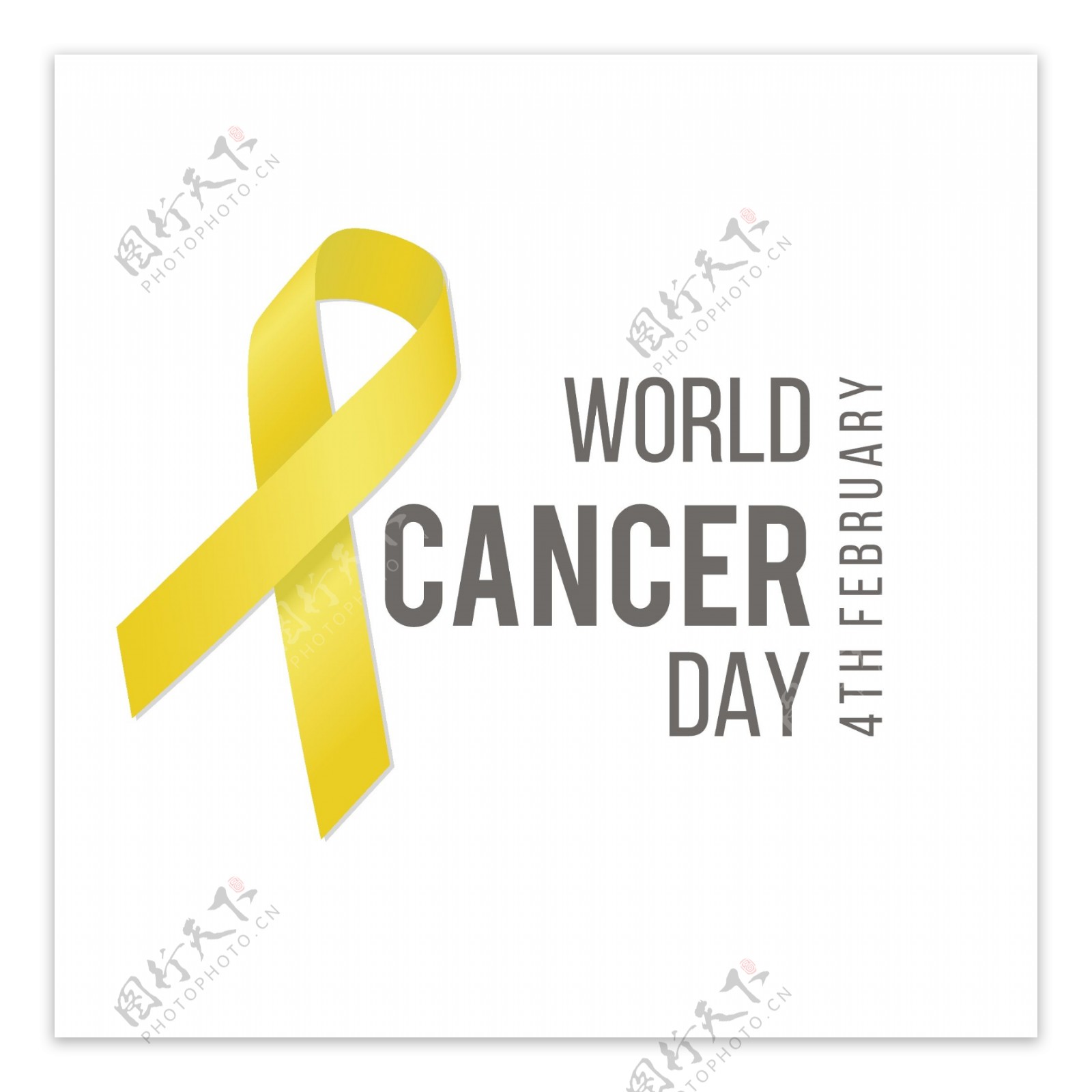 白色背景黄色丝带世界癌症日