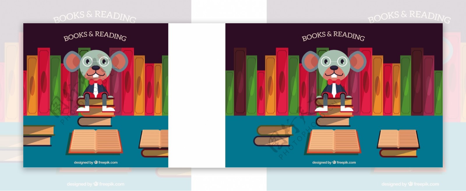 鼠标背景坐在一堆书上鼠标背景坐在一摞书上平面设计