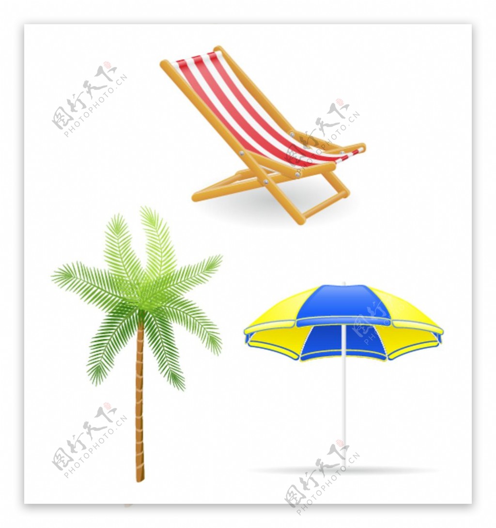 遮阳伞躺椅椰子树