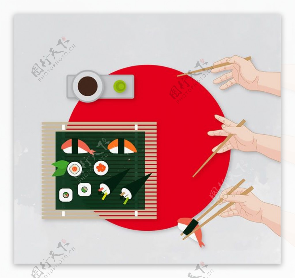 日式料理和筷子的用法矢量素材下载