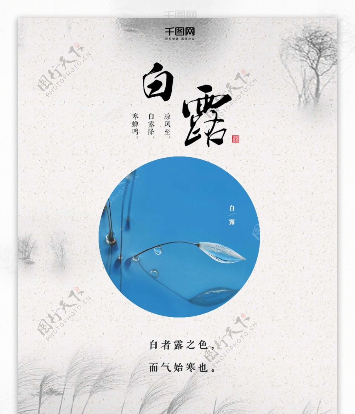 白露二十四节气清新中国风海报设计微信配图