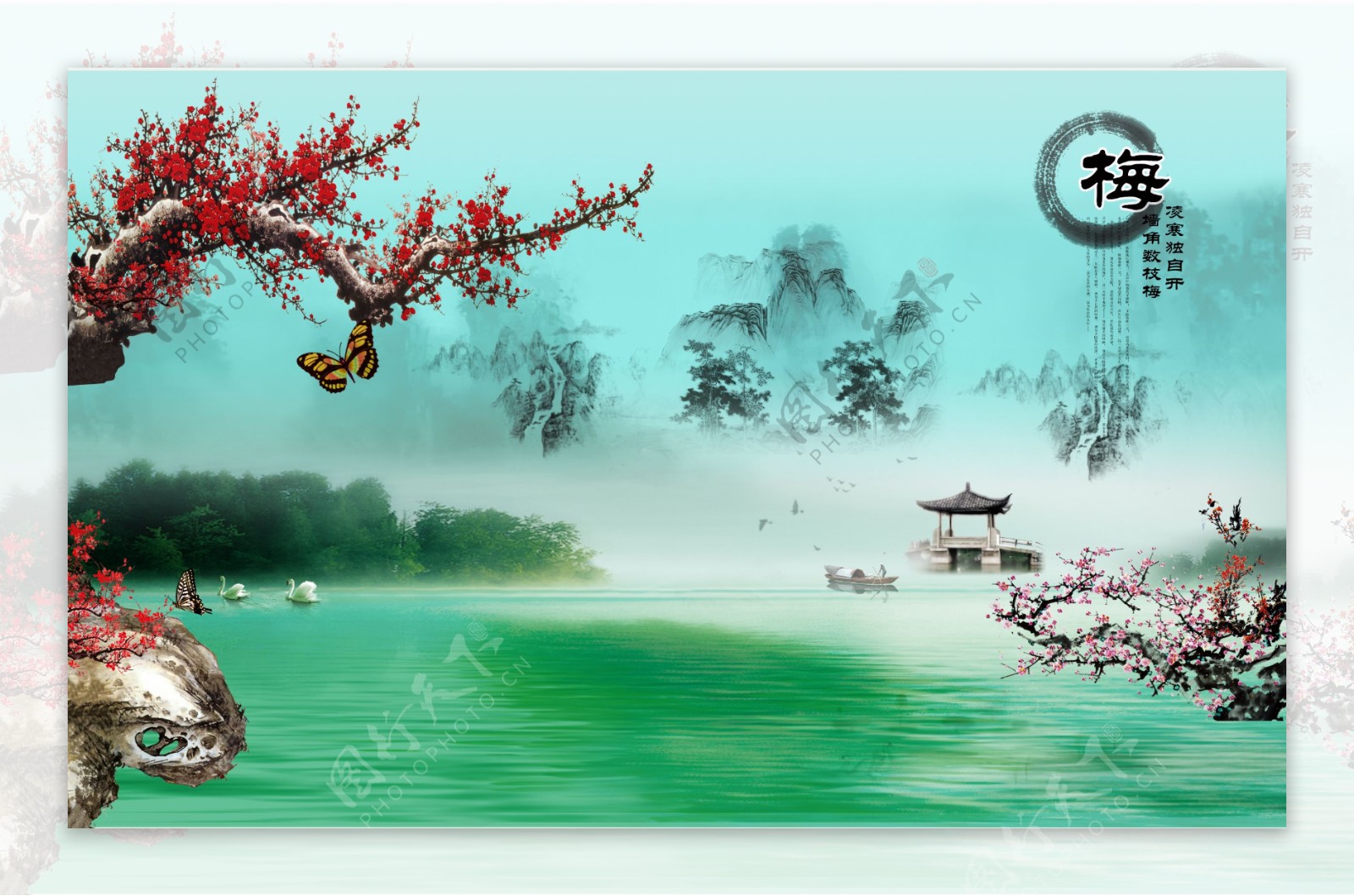 中国风山水画背景墙图片