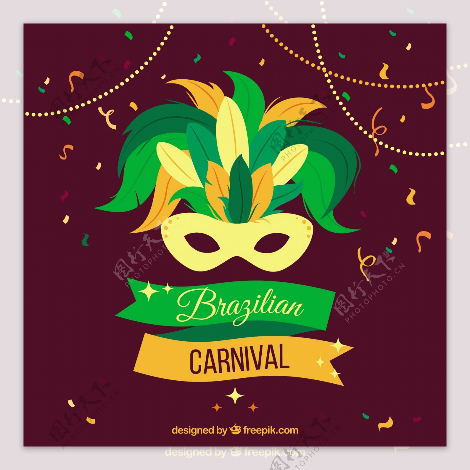 巴西狂欢节背景与面具和流光