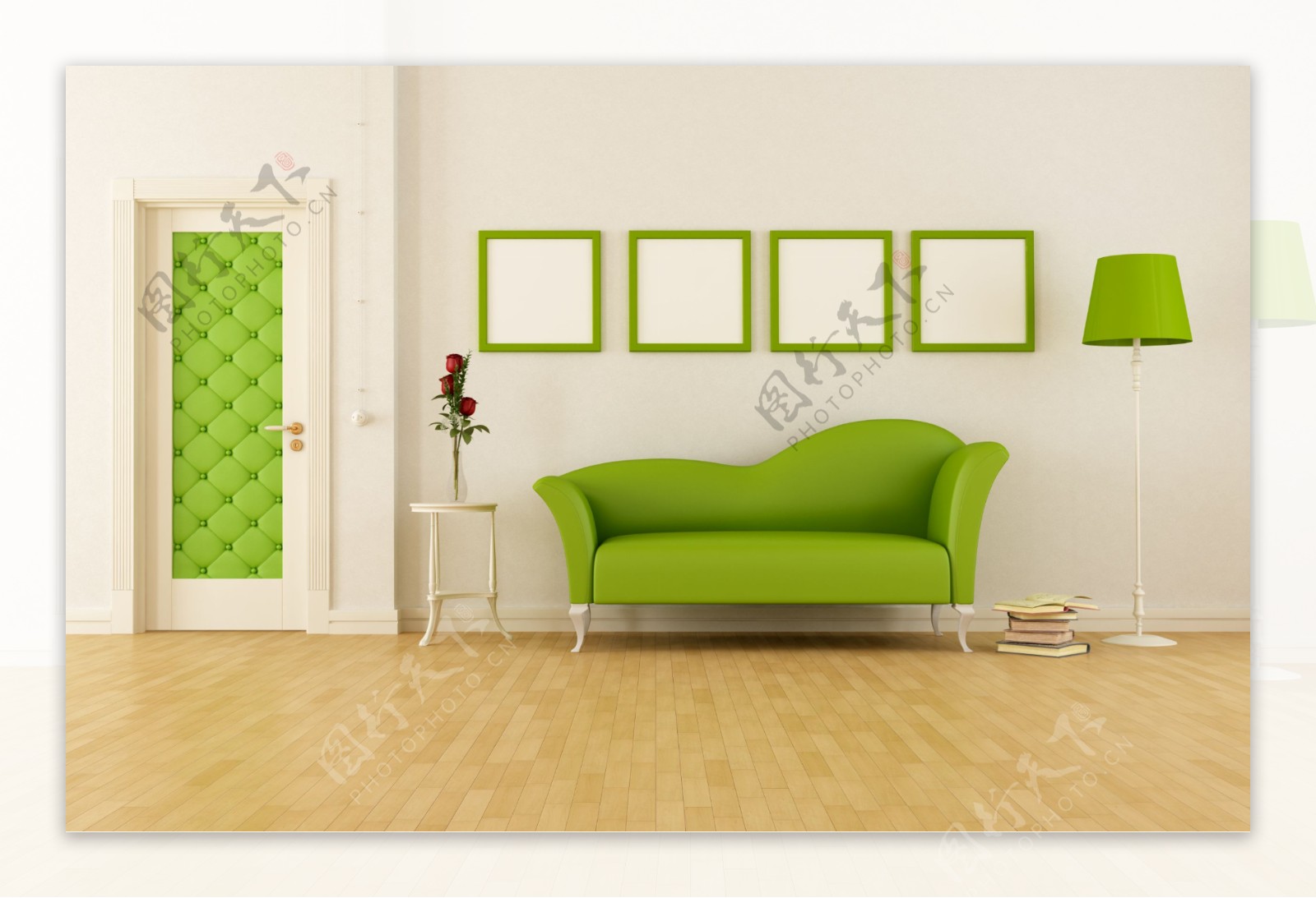客厅内的绿色沙发