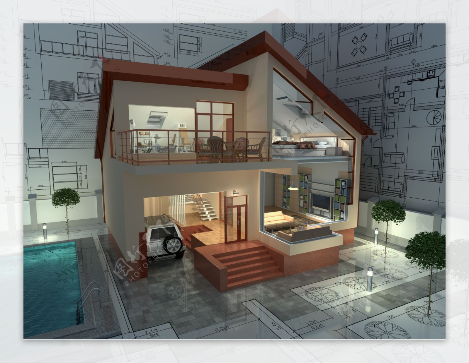 别墅3D效果与图纸图片