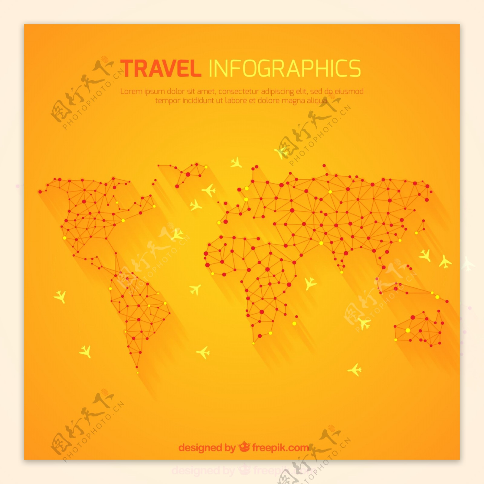 橙色世界旅行地图矢量素材