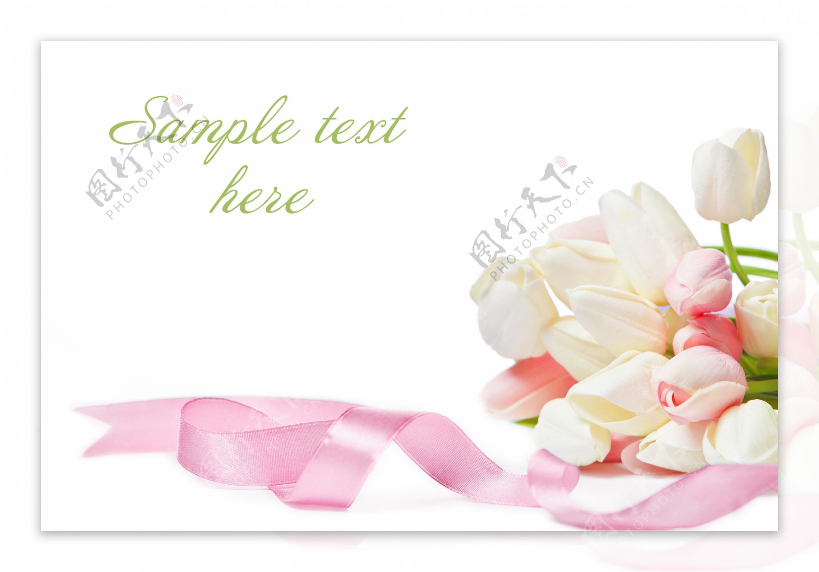 白色花朵和粉色丝带图片
