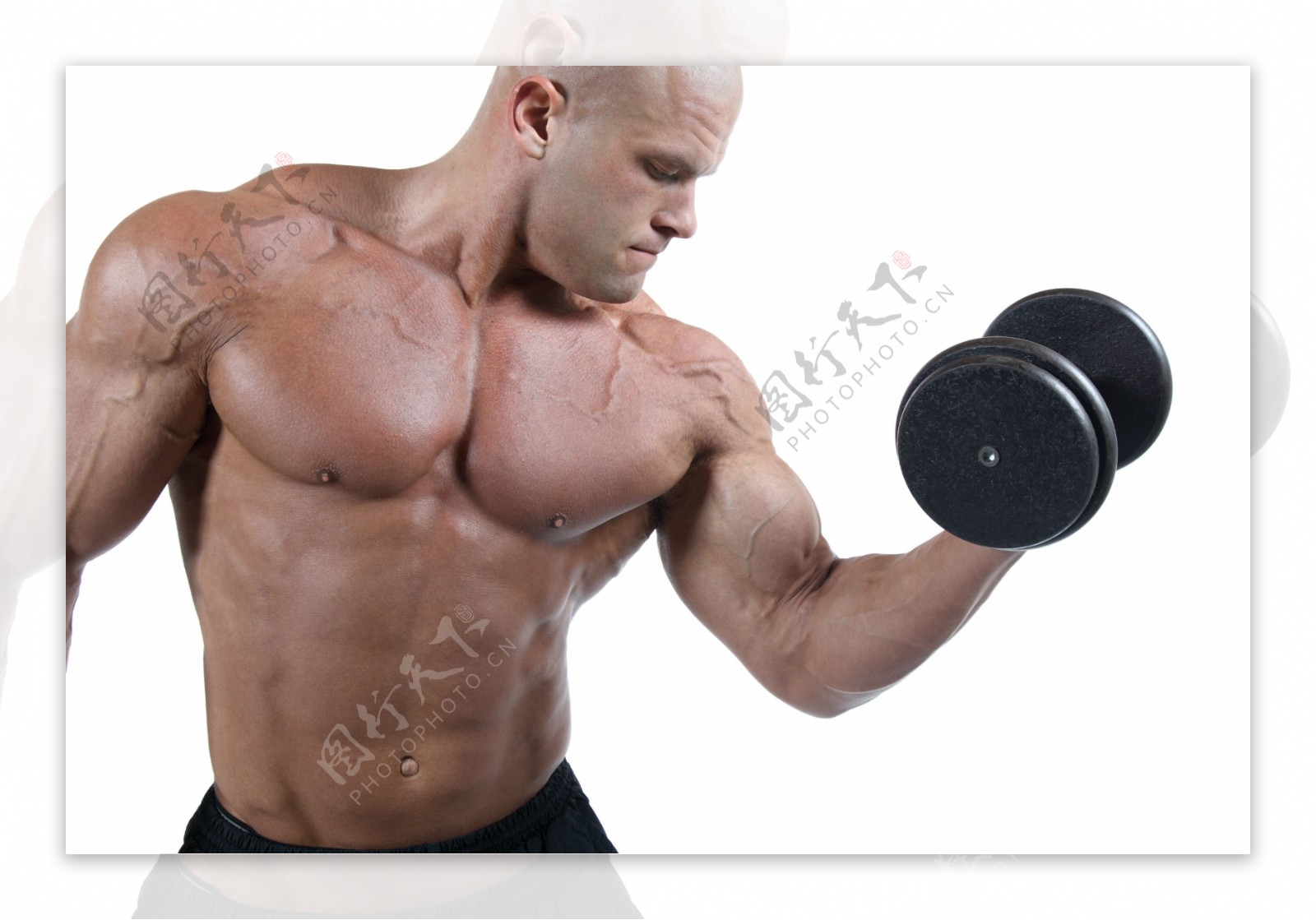 拿哑铃展示肌肉的男人图片