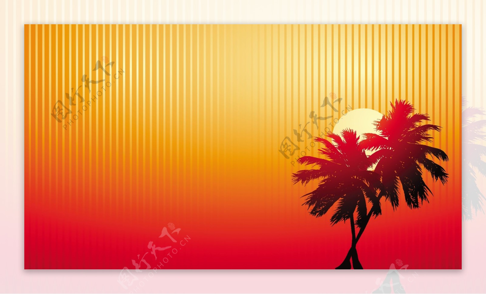 落日下的椰子树剪影矢量素材
