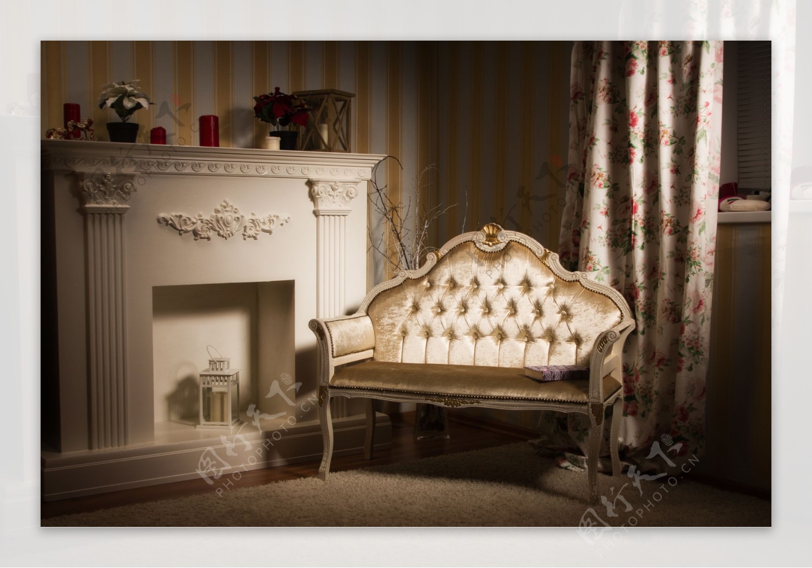 欧式壁炉和沙发效果图图片