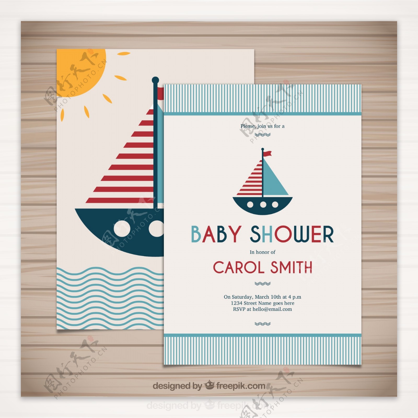 可爱帆船迎婴派对卡片