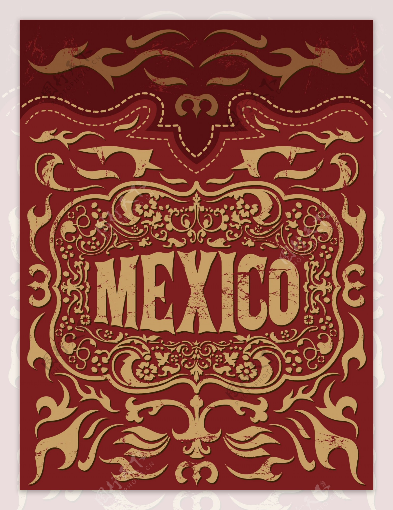 红色花纹墨西哥背景