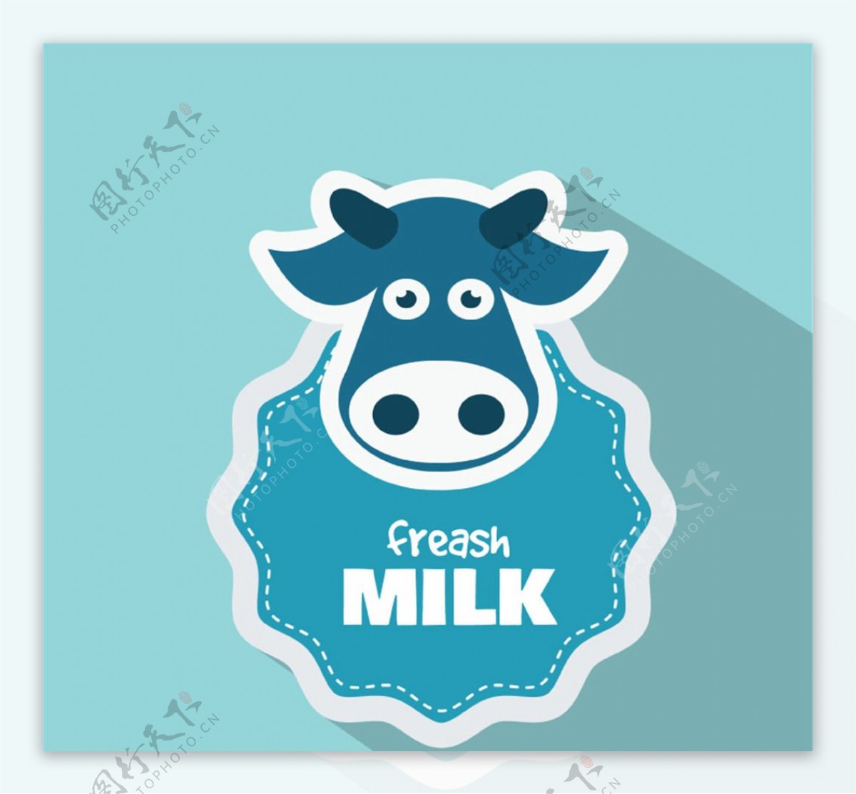 蓝色新鲜牛奶标签矢量素材