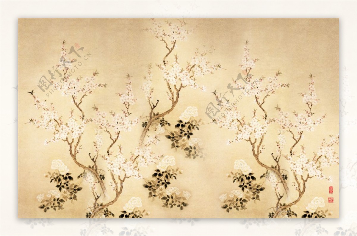 中式花鸟背景墙设计