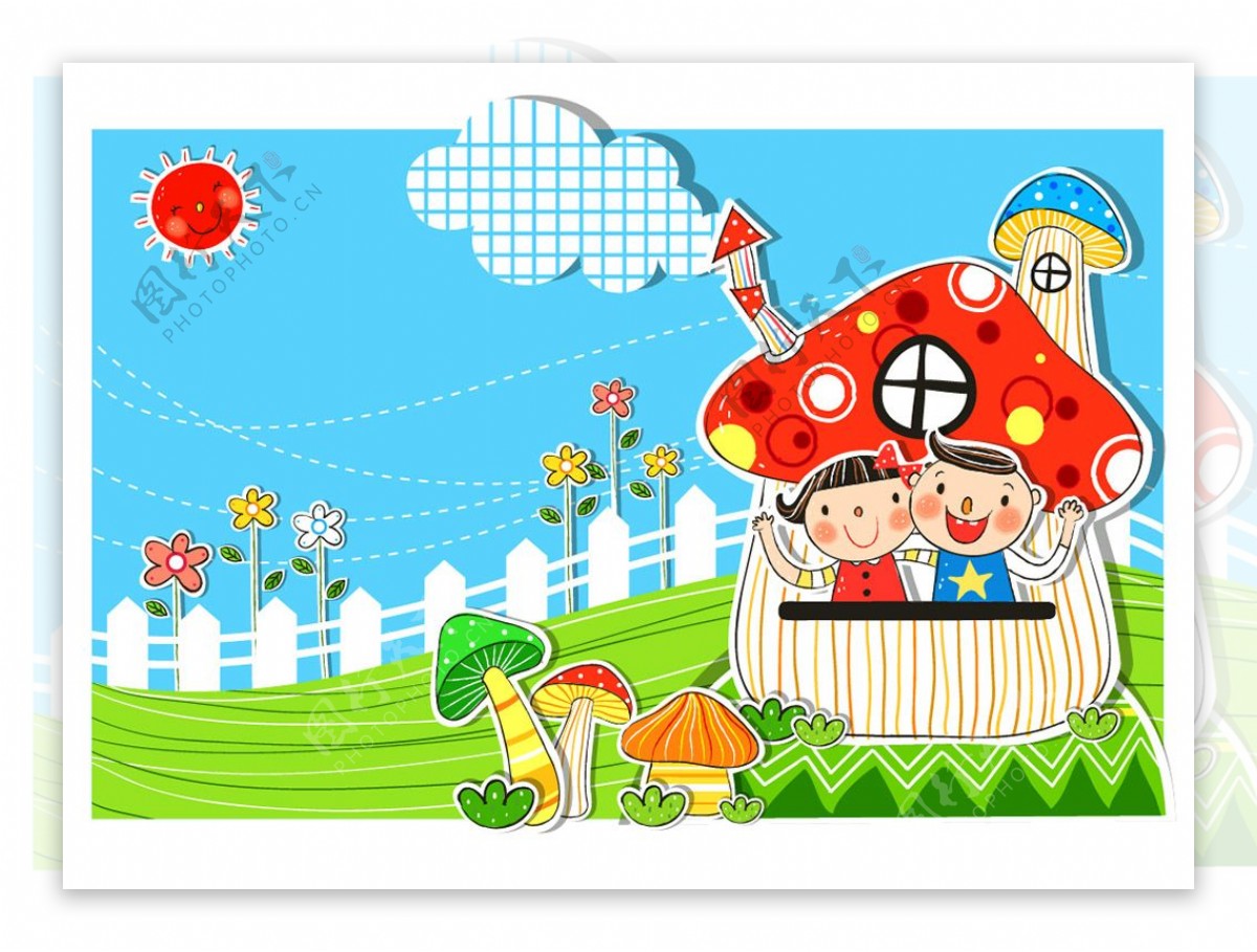 蘑菇房子韩风卡通儿童矢量素材